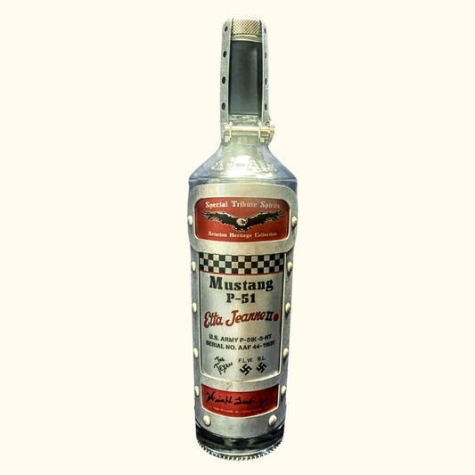P-51 Mustang aviation memorabilia decanter inspired by Lt. Col. Huie Lamb’s ‘Etta Jeanne II’ WWII fighter aircraft