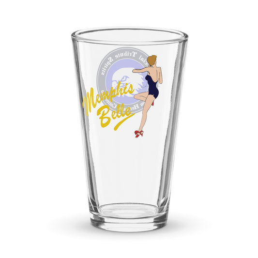 B-17 bomber Memphis Belle nose art glassware featuring iconic pin-up girl design - WWII aviation gift for a veteran or military collector