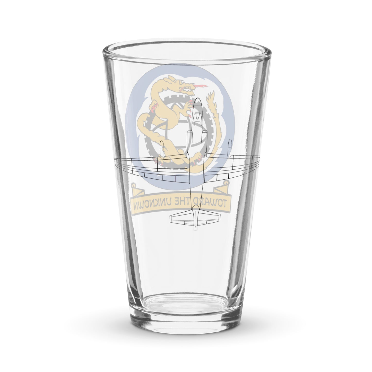 U-2 silhouette on pint glass. High-flying U.S. spy planes aviation memorabilia for military collectors.